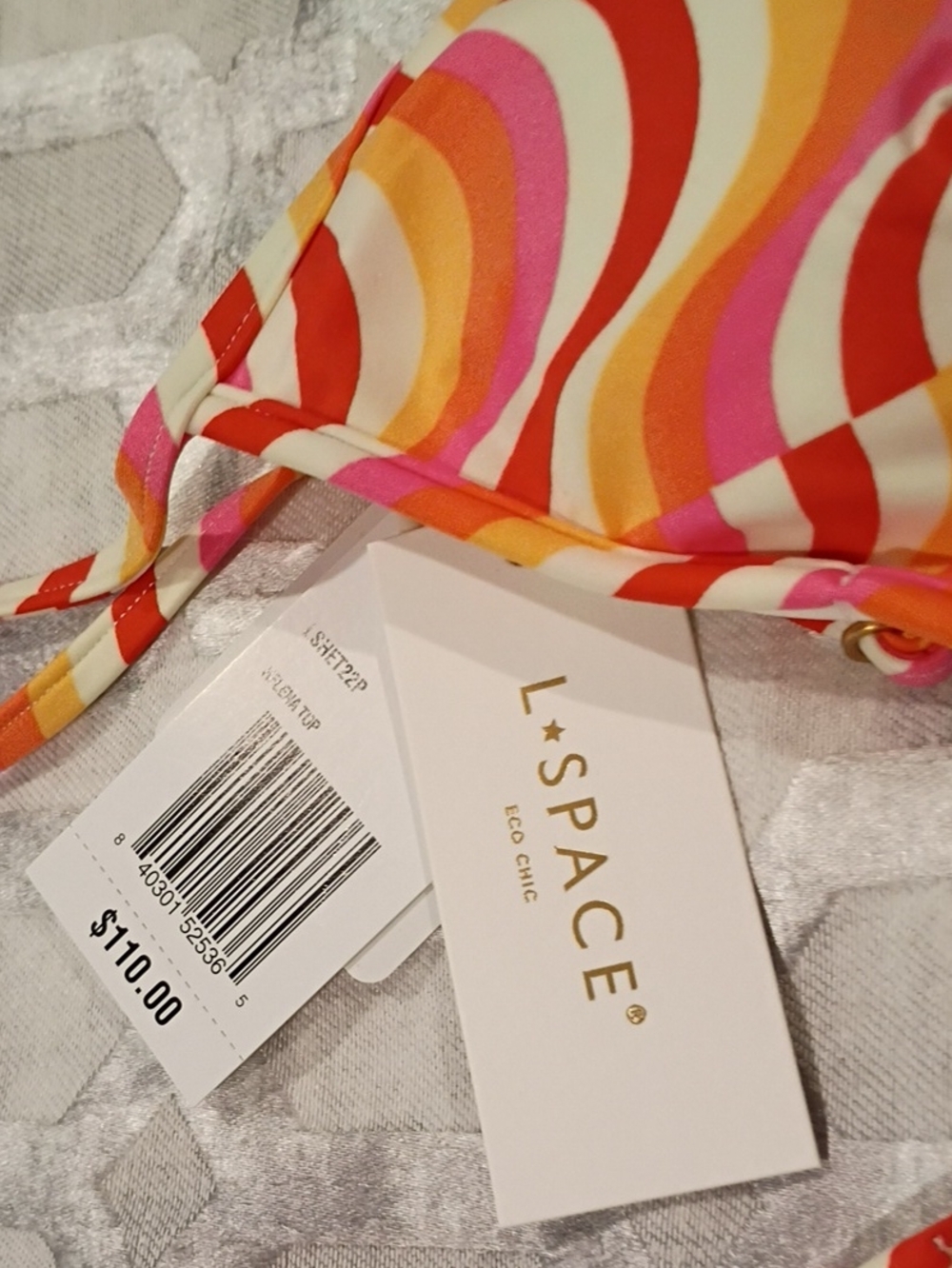 NWT l*space Helena Multicolor Wave-Print Retro Triangle Bikini Top S, M - Picture 3 of 11